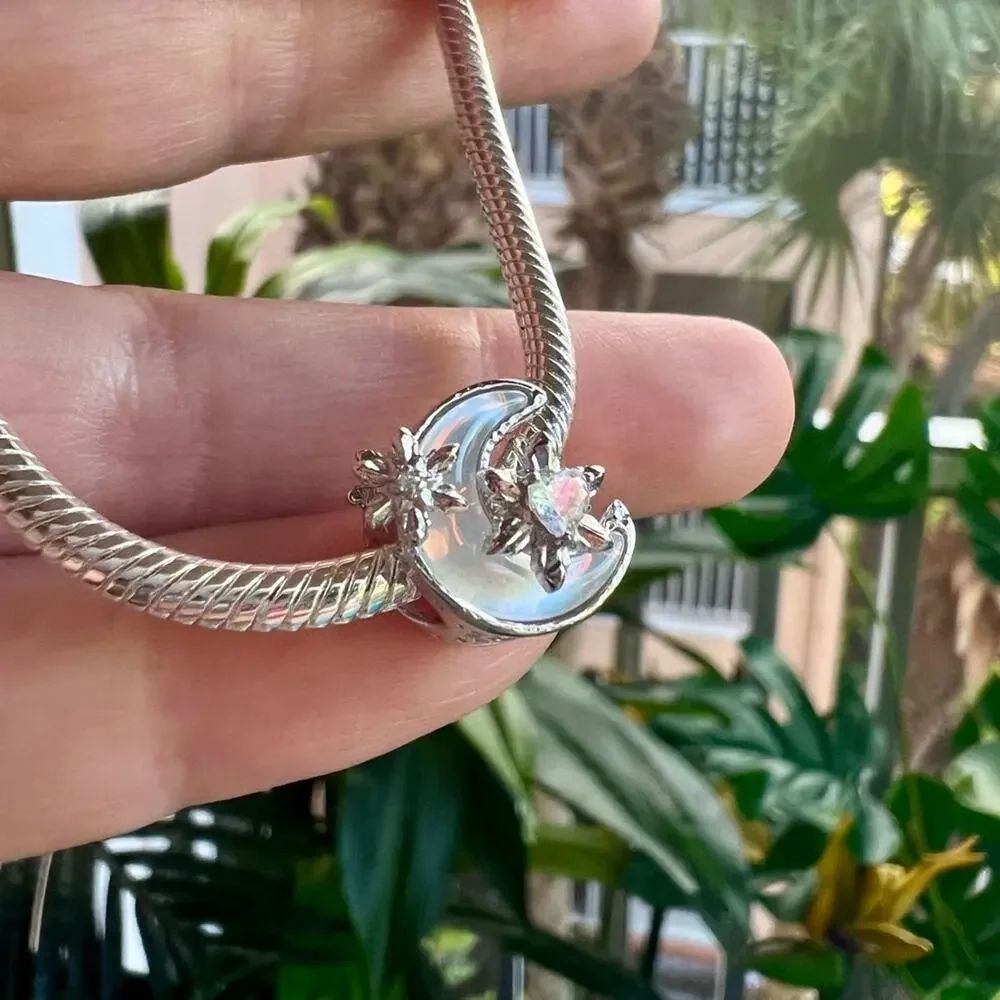 Silver Opalescent Moon Charm